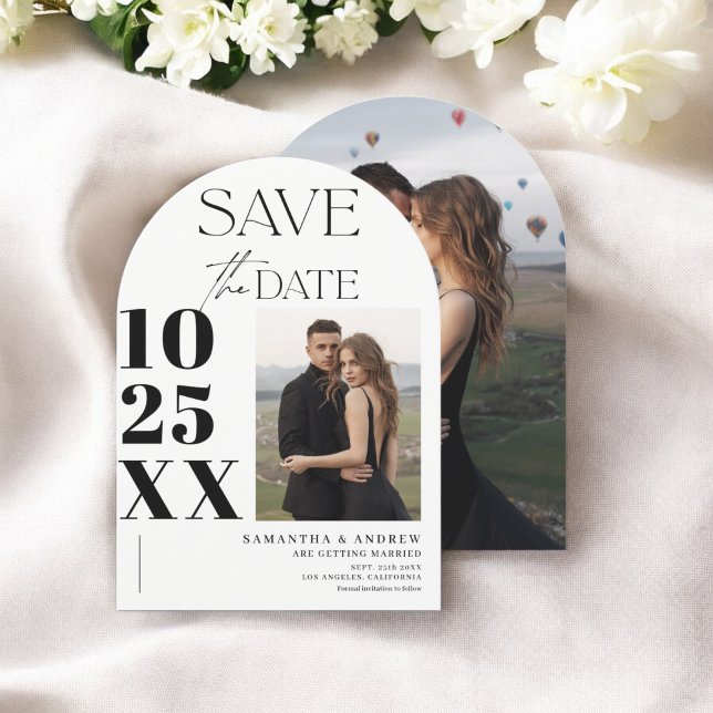 Modern chic bold script black white photos wedding save the date (Modern chic bold script black white photos wedding save the date)