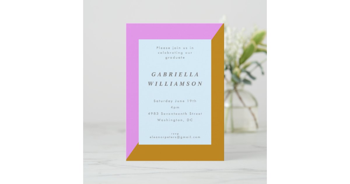 Graduation Pink Pattern Border Modern Chic Border Minimal Graduation Party Pink Invitation | Zazzle