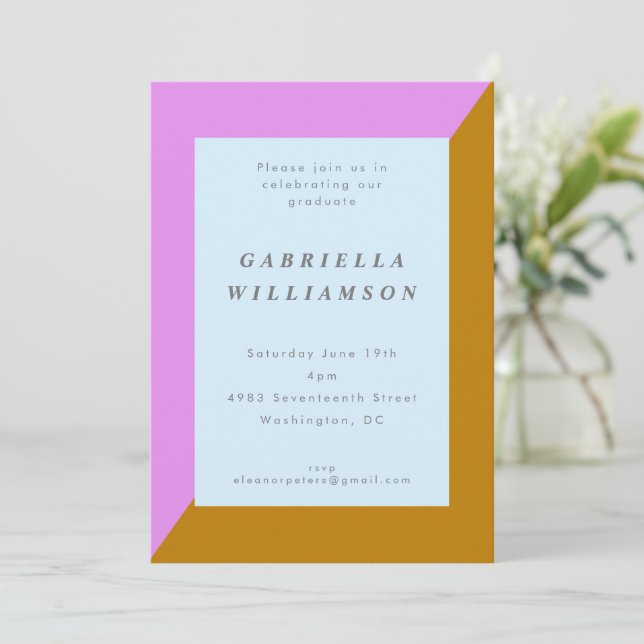 Modern Chic Border Minimal Graduation Party Pink Invitation (Standing Front)
