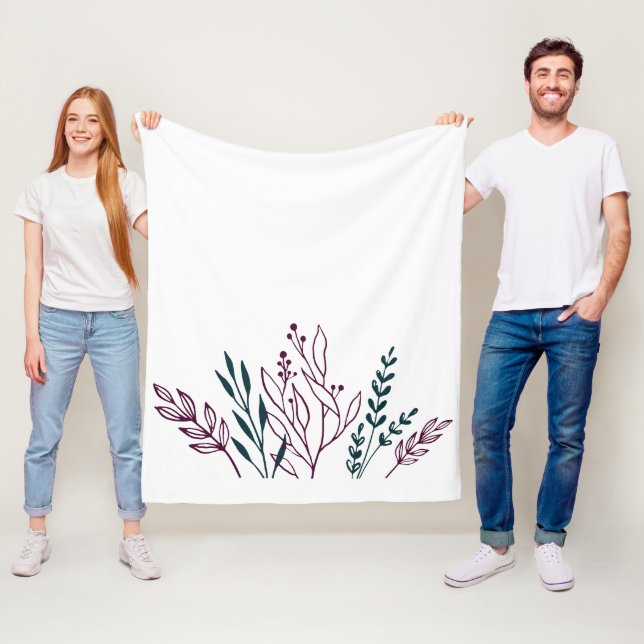 Modern Chic Botanical Floral  Fleece Blanket (In Situ)