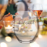 Modern Chic Bridesmaid Script Gold Heart Name Stemless Wine Glass<br><div class="desc">Elegant.  Simple.  Minimalistic.  A beautiful personalized wine glass gift for your Bridal Party to use and then treasure the memories for ever!  Modern,  simple calligraphy text design with your Bridesmaid,  Maid of Honor,  Best man or Groomsmen's names customized.</div>