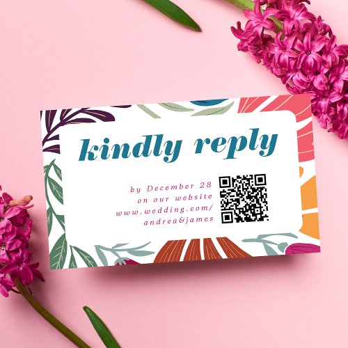 Modern Chic Bright Bold Retro Floral Wedding RSVP Enclosure Card