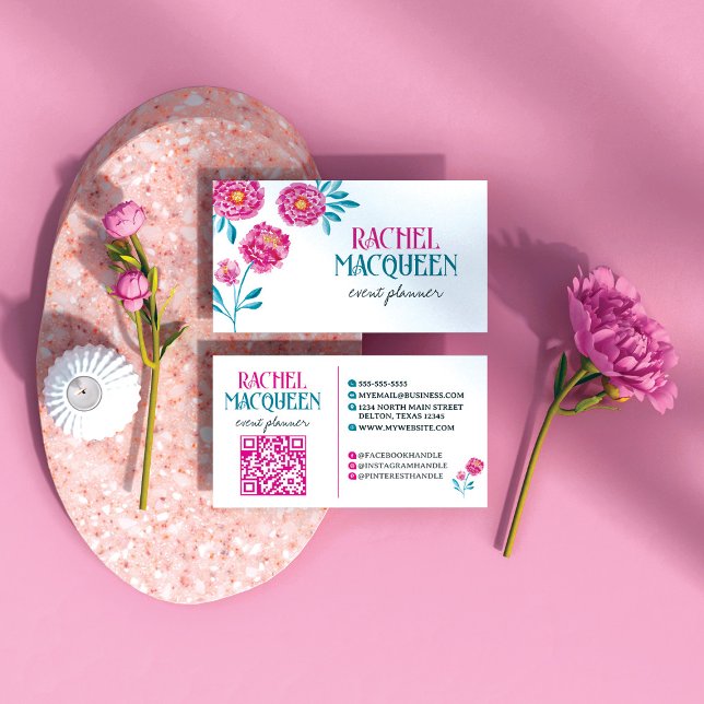 Modern Chic Bright Floral Blooms Watercolor Business Card (Creator Uploaded)