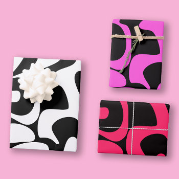 Modern Chic Bright Neon Hot Pink Black White Wrapping Paper Sheets by TabbyGun at Zazzle