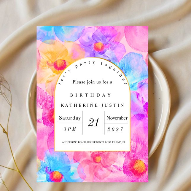 Modern chic bright rose pink wildflowers invitation (Creator Uploaded)