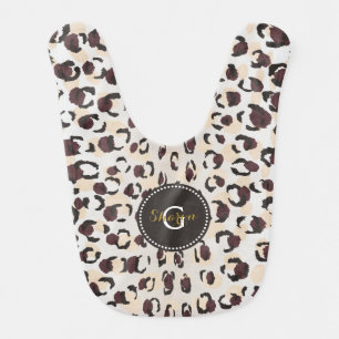 Modern chic brown cheetah print pattern monogram baby bib