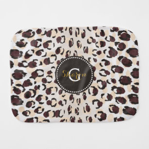 Modern chic brown cheetah print pattern monogram burp cloth