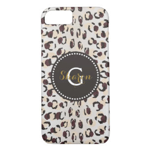 Modern chic brown cheetah print pattern monogram iPhone 8/7 case