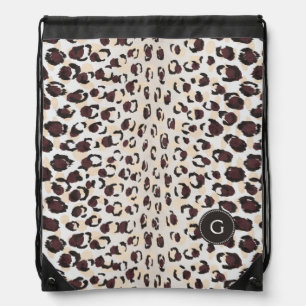 Modern chic brown cheetah print pattern monogram drawstring bag