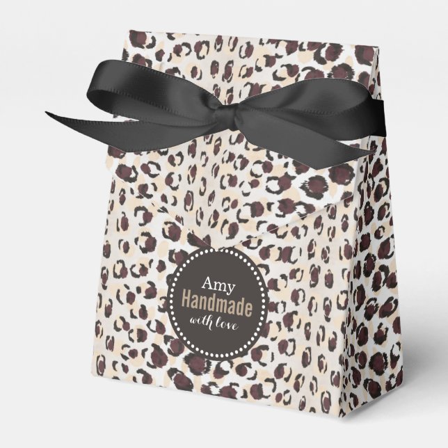 Modern chic brown cheetah print pattern monogram favor boxes (Front Side)