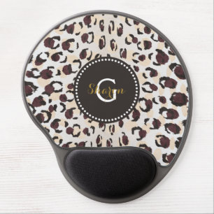 Modern chic brown cheetah print pattern monogram gel mouse pad