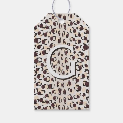 Modern chic brown cheetah print pattern monogram gift tags