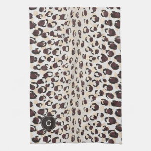 Modern chic brown cheetah print pattern monogram kitchen towel