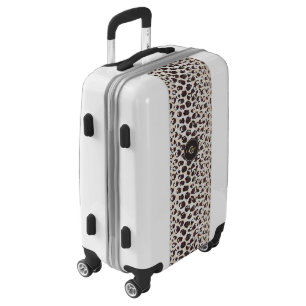 Modern chic brown cheetah print pattern monogram luggage