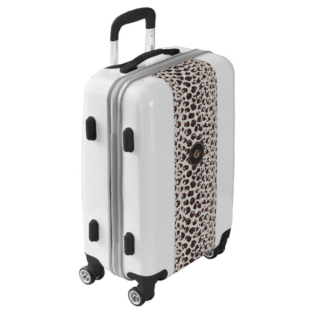 Modern chic brown cheetah print pattern monogram luggage (Rotated Left)