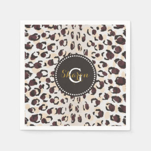 Modern chic brown cheetah print pattern monogram paper napkins