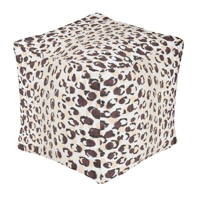 Modern chic brown cheetah print pattern monogram pouf (Angled Back)