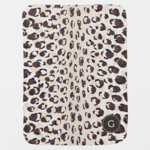 Modern chic brown cheetah print pattern monogram stroller blanket