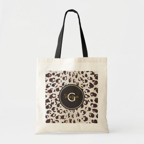 Modern chic brown cheetah print pattern monogram tote bag