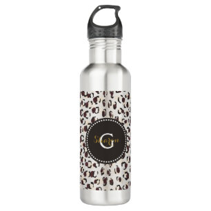 Modern chic brown cheetah print pattern monogram water bottle