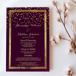 Modern chic burgundy gold confetti Wedding Menu