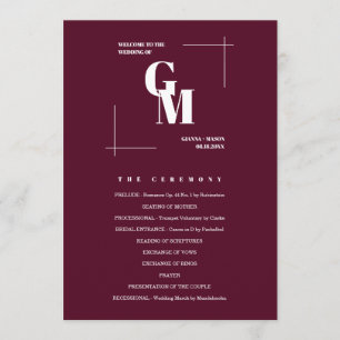 Modern Chic Burgundy Monogram QR Code Wedding Program