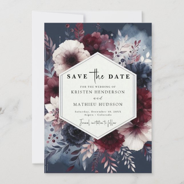 Modern Chic Burgundy Wedding Save The Date (Front)