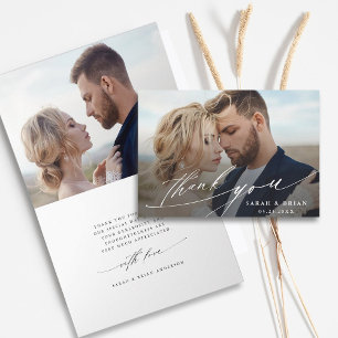 Modern Chic Calligraphy 2 Photo Wedding Folded Letterpress Thank You Card