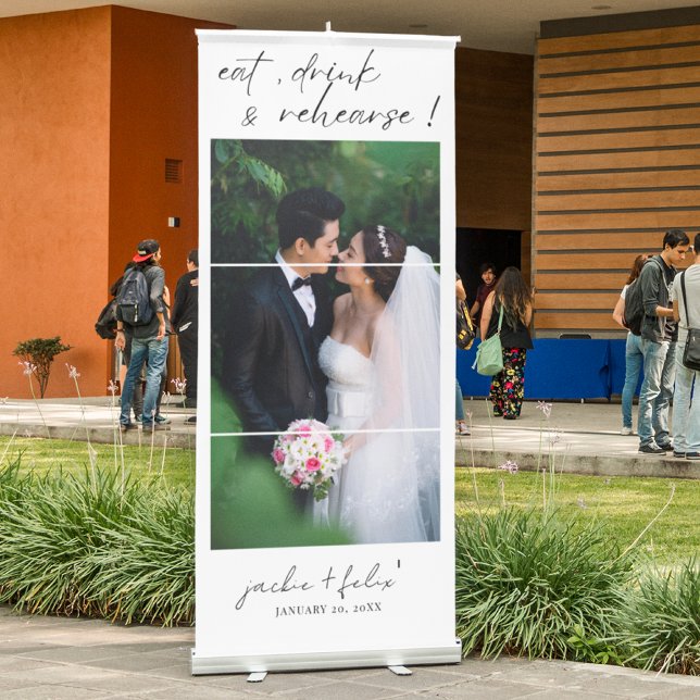 Modern Chic Calligraphy Rehearsal Dinner Retractable Banner (Creator Uploaded)
