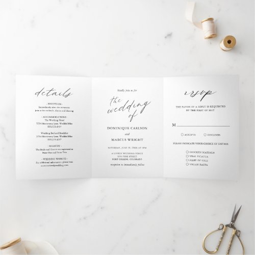 Modern Chic Calligraphy Simple Elegant Wedding Tri_Fold Invitation