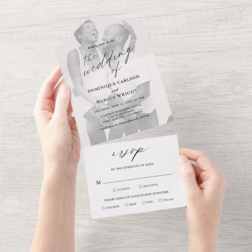 Modern Chic Calligraphy Simple Photo Wedding All In One Invitation