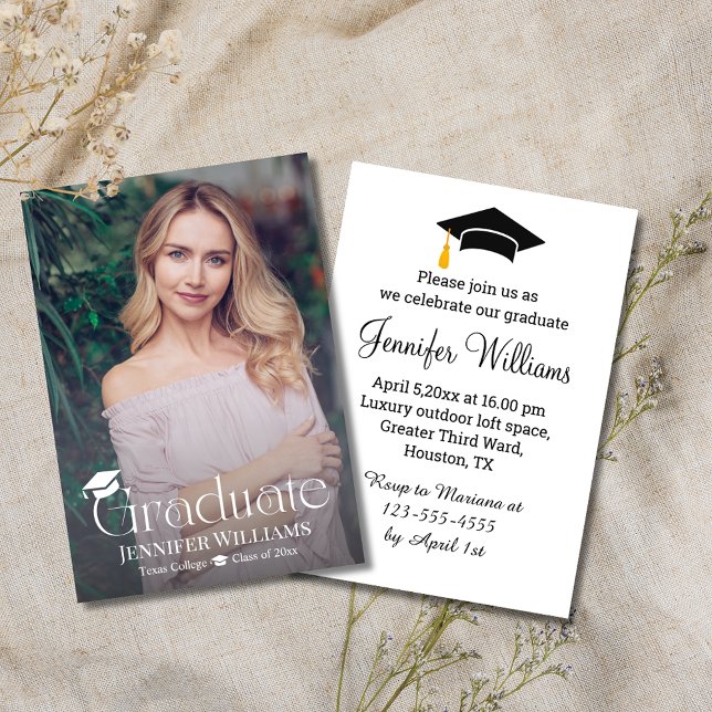 modern chic calligraphy stylish photo Graduation  Invitation (Creator Uploaded)