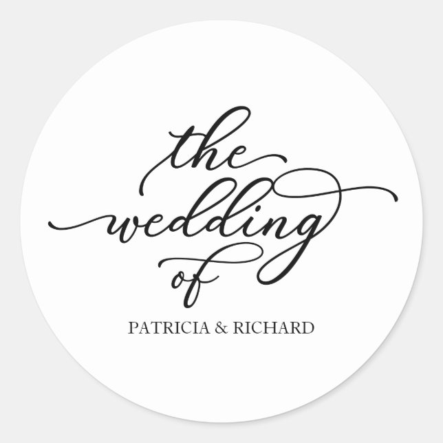 Modern Chic Calligraphy The Wedding Of Classic Rou Round Sticker (Front)