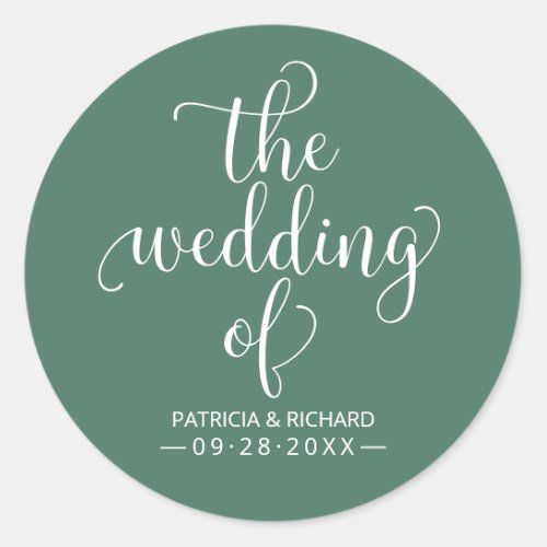 Modern Chic Calligraphy The Wedding Of Green Classic Round Sticker