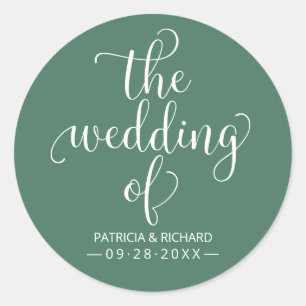 Modern Chic Calligraphy The Wedding Of Green Classic Round Sticker