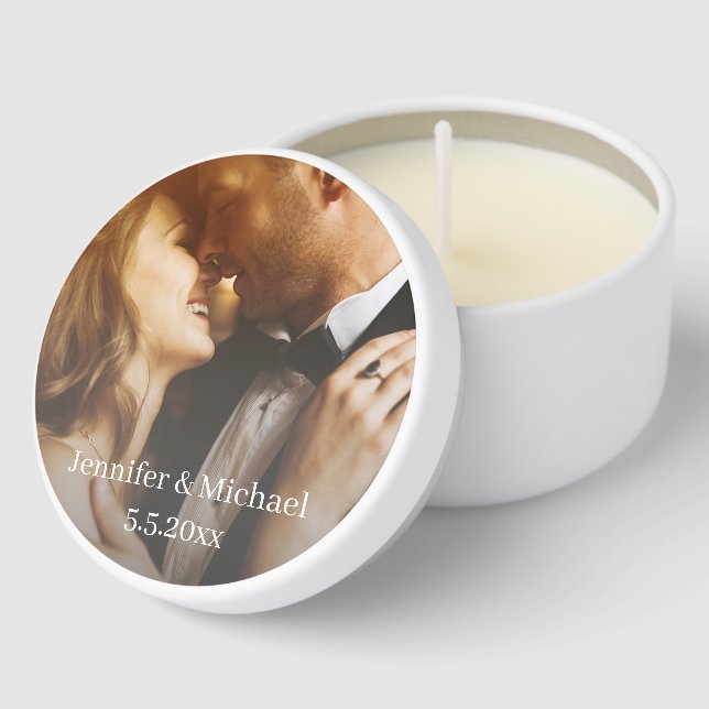 modern chic calligraphy wedding faded photo mini candle favors (Corner)