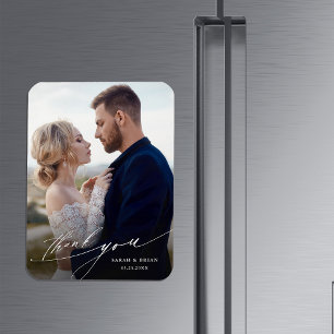 Modern Chic Calligraphy Wedding Photo Magnet