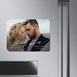 Modern Chic Calligraphy Wedding Photo Magnet