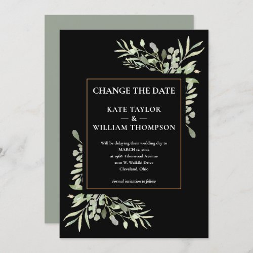 Modern Chic Change the Date Watercolour Greenery Invitation