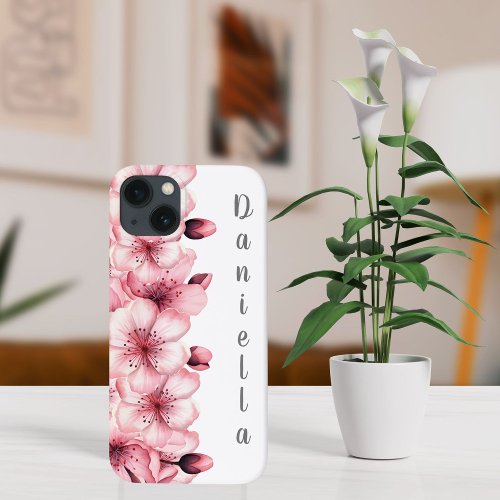 Modern Chic Cherry Blossom with Personalized Name iPhone 13 Case