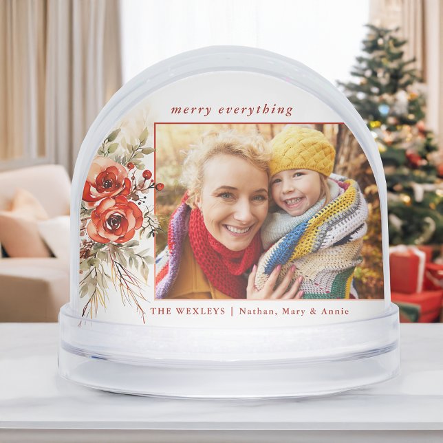 Modern Chic Christmas Botanical Photo Snow Globe (Creator Uploaded)