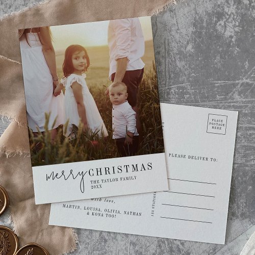 Modern Chic Christmas Photo Year in Review Holiday Postcard