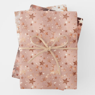 Modern Chic Christmas Rose Gold & Pink Stars Wrapping Paper Sheets