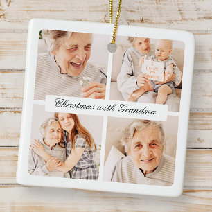 Modern Chic Christmas With Grandma 4 Photo Holiday Ceramic Ornament