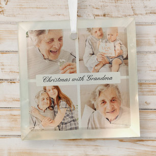 Modern Chic Christmas With Grandma 4 Photo Holiday Glass Ornament