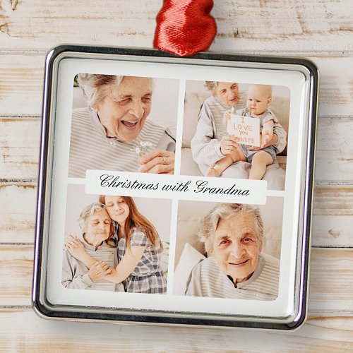 Modern Chic Christmas With Grandma 4 Photo Holiday Metal Ornament