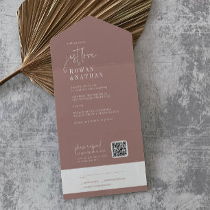 Modern Chic Cinnamon Just Love QR Code Wedding All In One Invitation