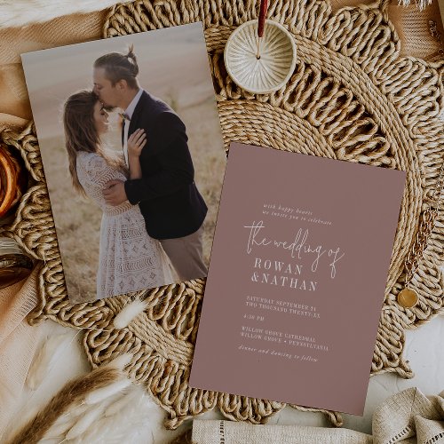 Modern Chic Cinnamon Pink Photo Back Wedding Invitation