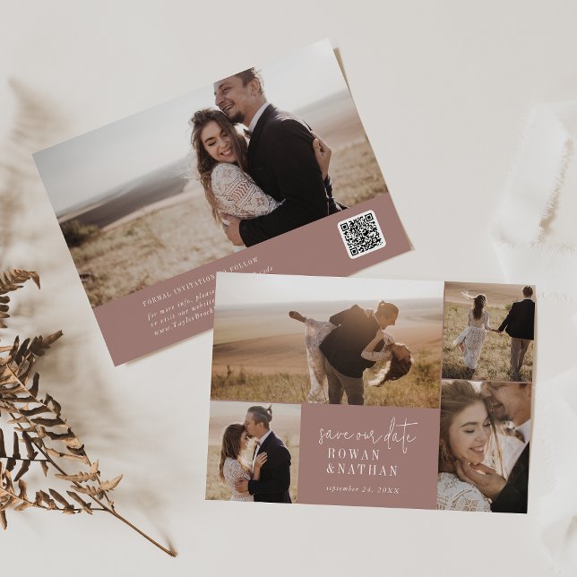 Modern Chic Cinnamon Pink Photo Collage Save The Date (Creator Uploaded)