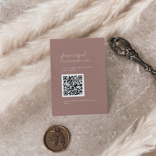 Modern Chic Cinnamon Pink QR Code RSVP Enclosure Card